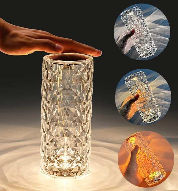 Crystal Diamond Table Lamp, 16 Color Changing Touch Lamp USB Romantic Rose Diamond Table Lamps