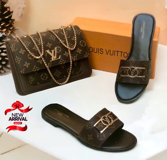 LV Stylish Cross Body Bag With Free LV Flat Shoe