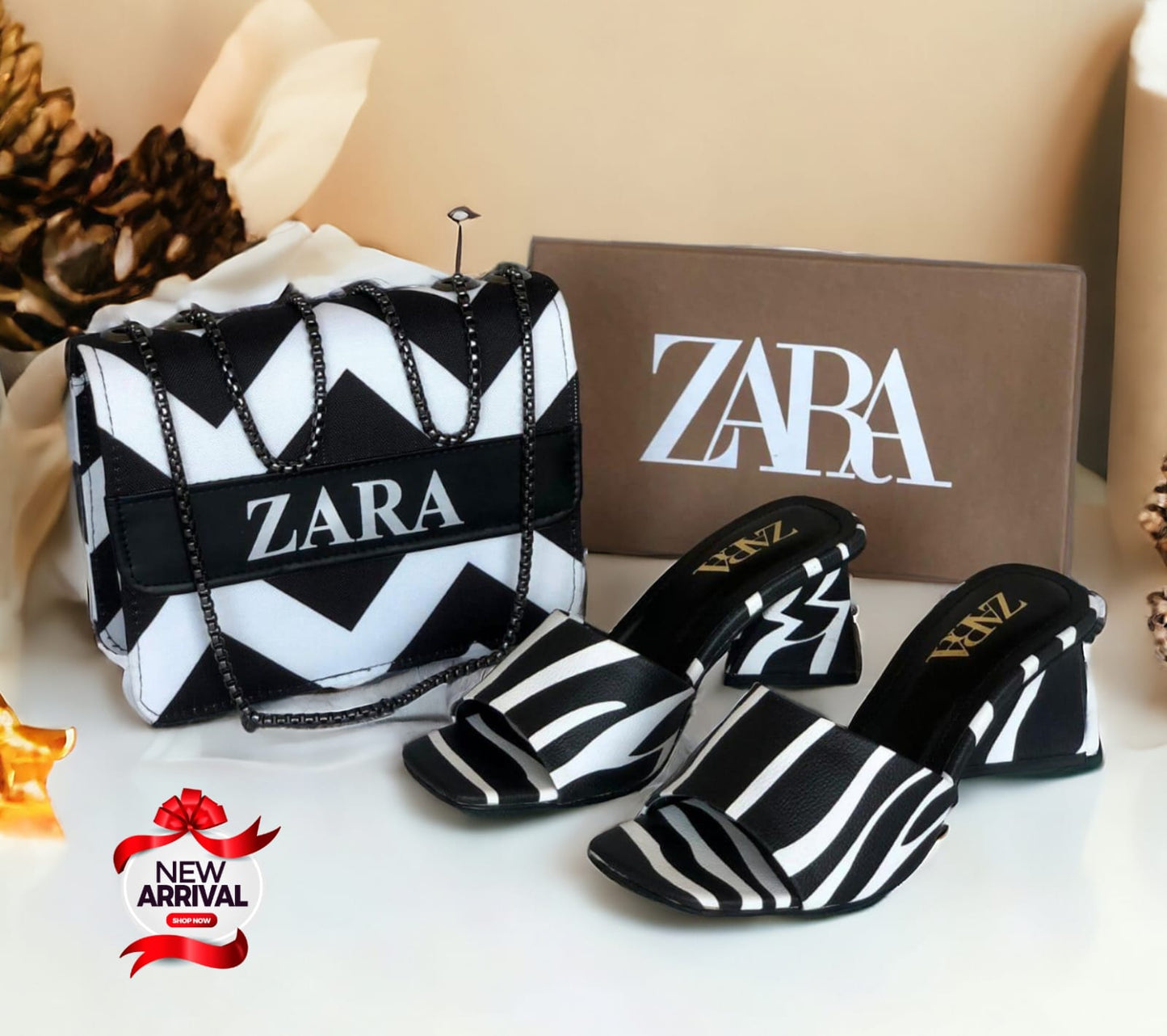 Zebra Print Striped Crossbody Bag With Free Zara Heel