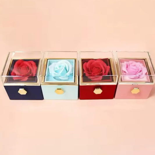 Rotating Eternal Rose Flower Jewelry Box Only Ring Earrings Necklace Storage Boxes Wedding Valentine's Day Gift Boxes for Lovers