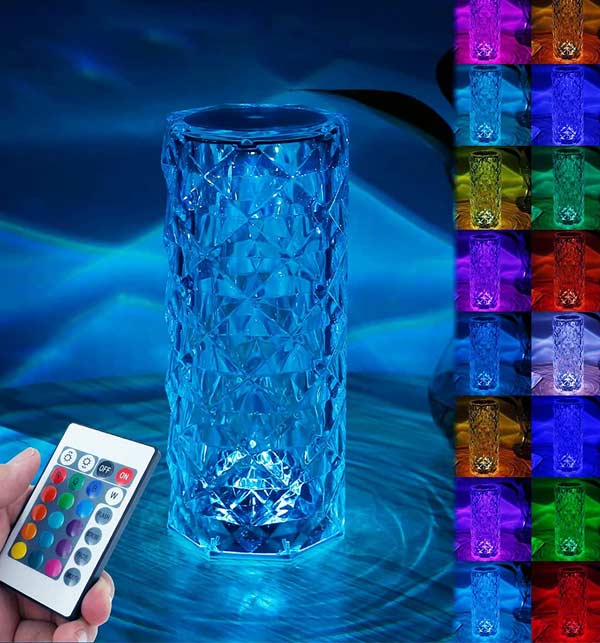 Crystal Diamond Table Lamp, 16 Color Changing Touch Lamp USB Romantic Rose Diamond Table Lamps